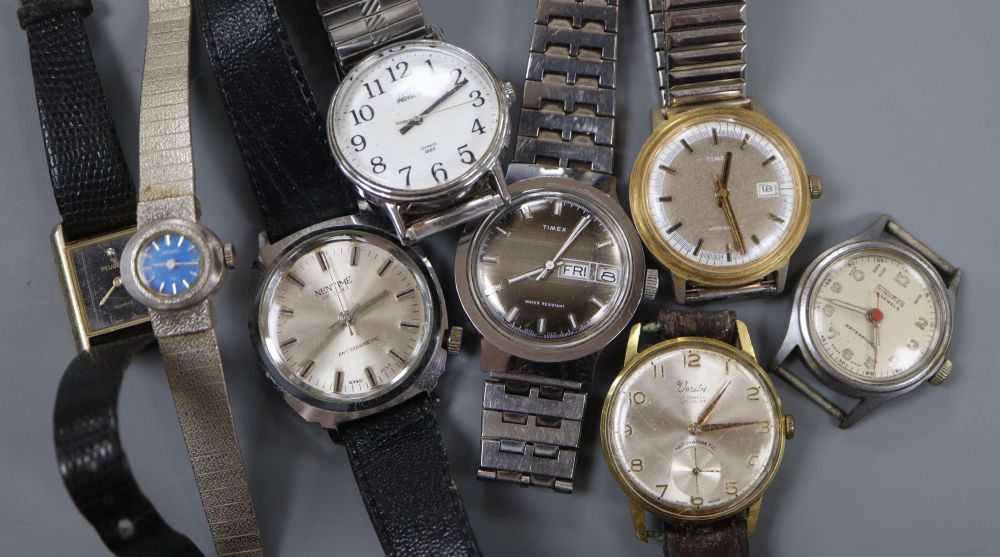 Eight assorted wrist watches including Timex and Sindaco.